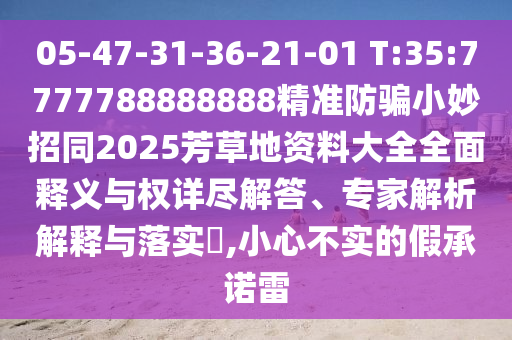 05-47-31-36-21-01 T:35:7777788888888精准防骗小妙招同2025芳草地资料大全全面释义与权详尽解答、专家解析解释与落实,小心不实的假承诺雷